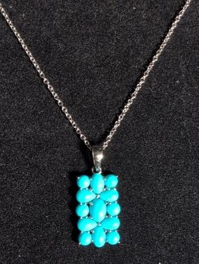 Turquoise Cluster Pendant 925 Sterling Silver Necklace 5.75g